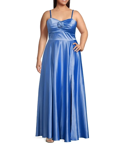 Next Up Plus Adjustable Spaghetti Strap Rosette Shirred Bust Dress