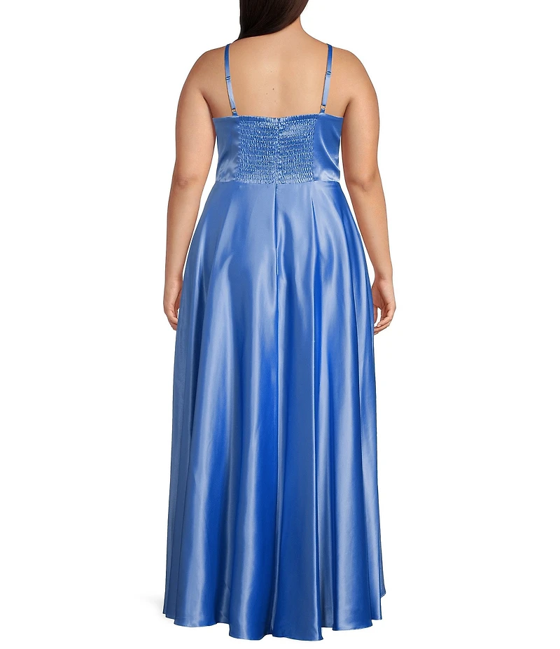 Next Up Plus Adjustable Spaghetti Strap Rosette Shirred Bust Dress