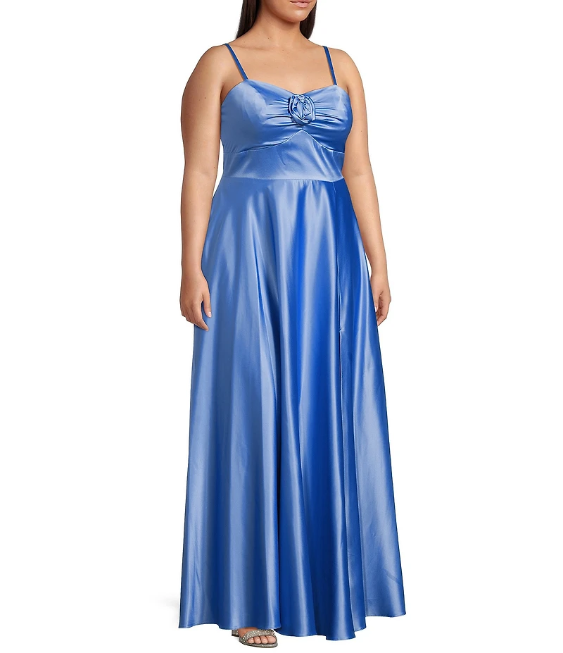 Next Up Plus Adjustable Spaghetti Strap Rosette Shirred Bust Dress