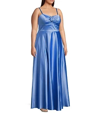 Next Up Plus Adjustable Spaghetti Strap Rosette Shirred Bust Dress