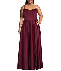 Next Up Plus Size Spaghetti Strap V-Neck Front Slit A-Line Dress