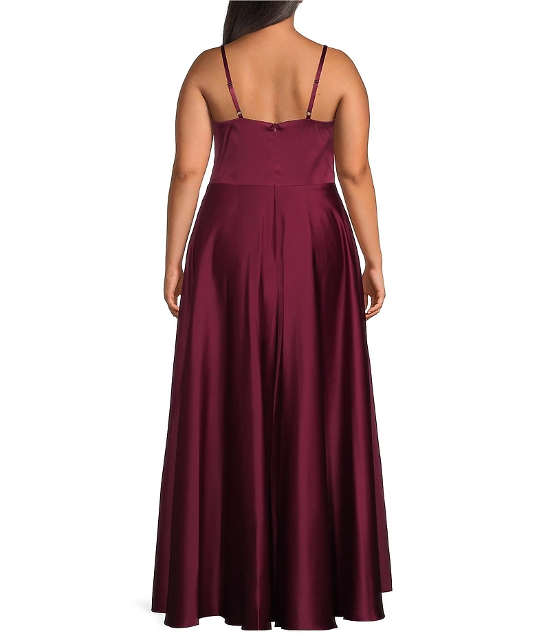 Next Up Plus Size Spaghetti Strap V-Neck Front Slit A-Line Dress