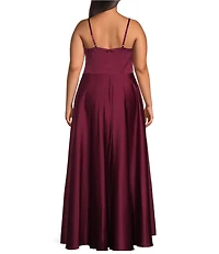 Next Up Plus Size Spaghetti Strap V-Neck Front Slit A-Line Dress
