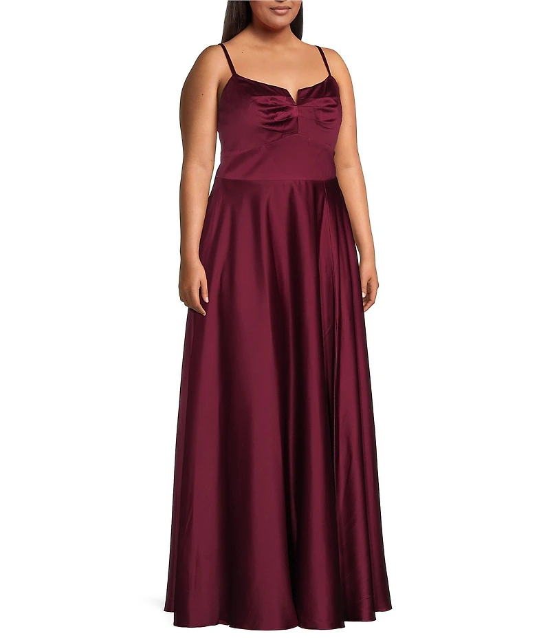 Next Up Plus Size Spaghetti Strap V-Neck Front Slit A-Line Dress