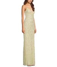 Next Up Printed Sequined Split V-Neck Spaghetti Strap Dress