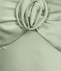 Next Up Satin Sweetheart Neck Front Rosette Side Slit Midi Dress