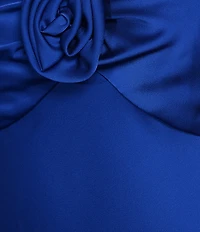Next Up Satin Sweetheart Neck Front Rosette Side Slit Midi Dress