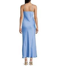 Next Up Satin Sweetheart Neck Front Rosette Side Slit Midi Dress
