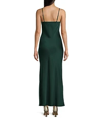 Next Up Satin Sweetheart Neck Front Rosette Side Slit Midi Dress
