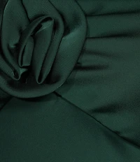 Next Up Satin Sweetheart Neck Front Rosette Side Slit Midi Dress