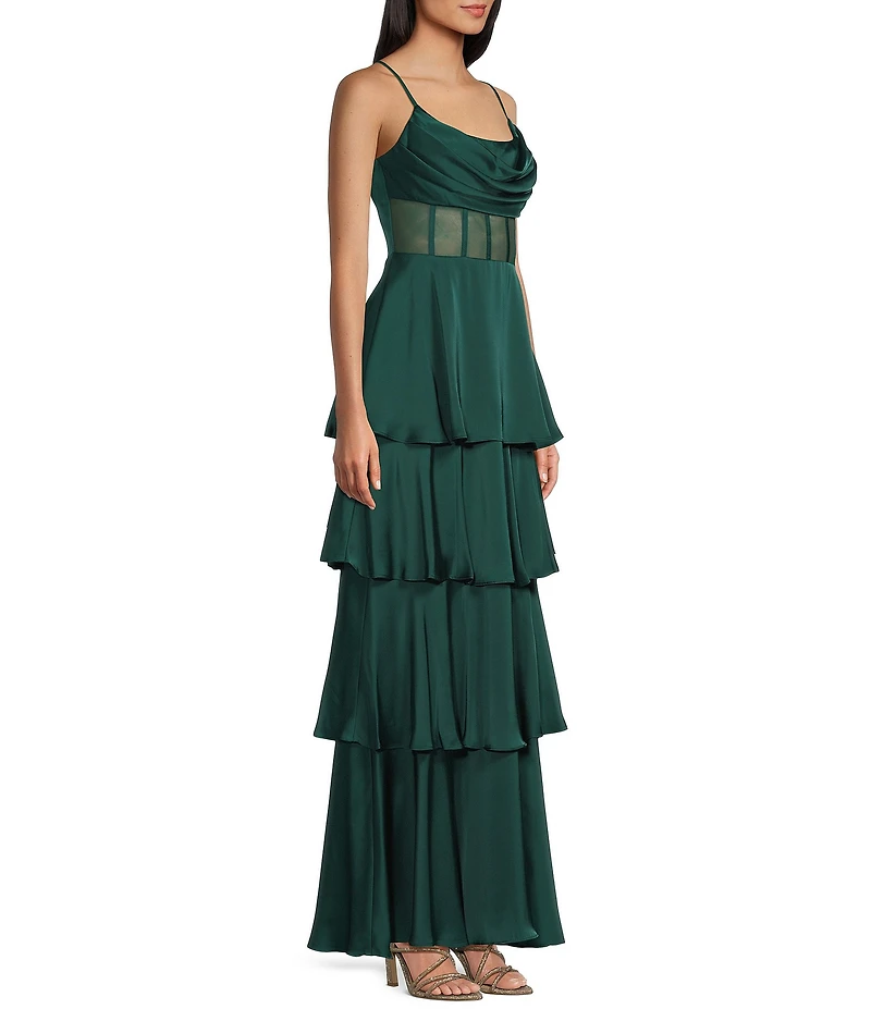 Next Up Scoop Neck Sleeveless Spaghetti Strap Tiered Ruffle Dress