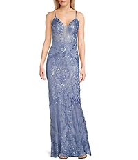 Next Up Sequin Low V-Neck Mesh Inset Sleeveless Dress