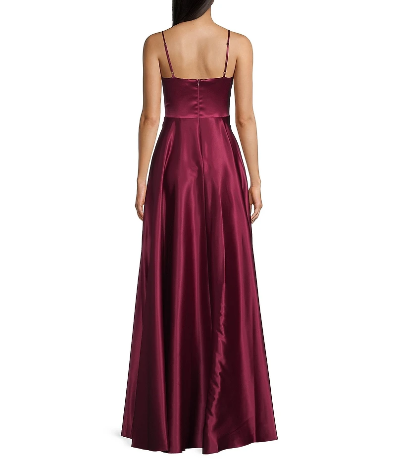 Next Up Spaghetti Strap Notch V-Wire Front Slit Long Dress
