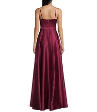 Next Up Spaghetti Strap Notch V-Wire Front Slit Long Dress