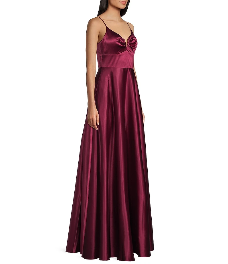 Next Up Spaghetti Strap Notch V-Wire Front Slit Long Dress