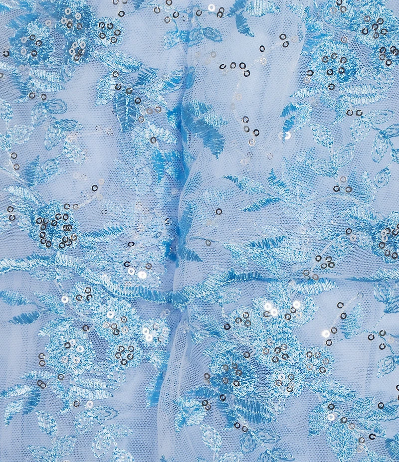 Next Up Spaghetti Strap Sequin Embroidered 7-Scallop Edge Ruffle Dress