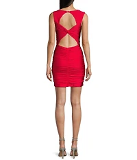 Next Up Square Neck Sleeveless Twist Cut Out Shirred Bodycon Dress