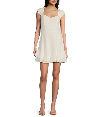 Next Up Sweetheart Neck Cap Sleeve Twist Double Ruffle Hem Dress