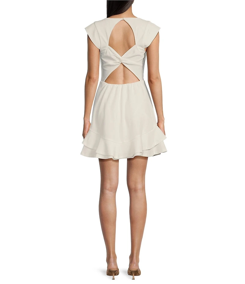 Next Up Sweetheart Neck Cap Sleeve Twist Double Ruffle Hem Dress