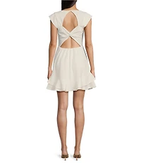 Next Up Sweetheart Neck Cap Sleeve Twist Double Ruffle Hem Dress