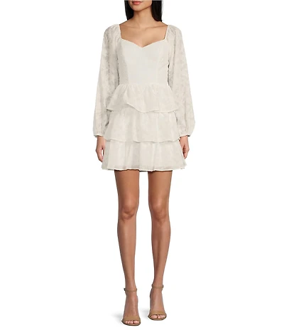 Next Up Sweetheart Neck Long Sleeve Tiered Dress