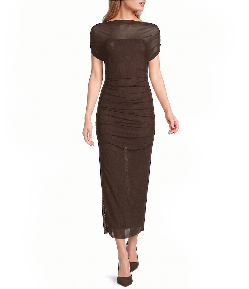 NIA Aria Mesh Ruched Midi Dress