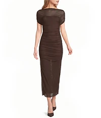 NIA Aria Mesh Ruched Midi Dress