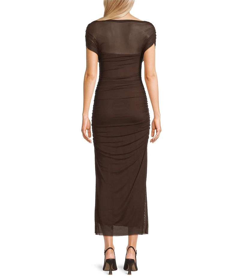 NIA Aria Mesh Ruched Midi Dress
