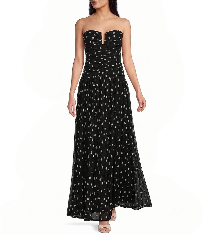 NIA Beverly Polka Dot Strapless Maxi Dress