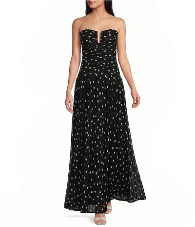 NIA Beverly Polka Dot Strapless Maxi Dress