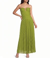 NIA Beverly Strapless V-Neck Drop Waist Ruched Maxi Dress