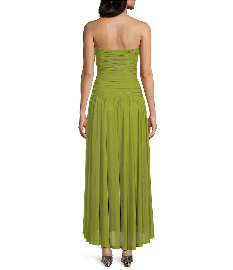NIA Beverly Strapless V-Neck Drop Waist Ruched Maxi Dress