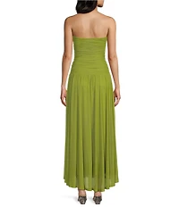 NIA Beverly Strapless V-Neck Drop Waist Ruched Maxi Dress