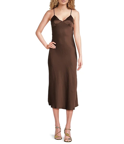 NIA Chrishelle Satin V-Neck Sleeveless Midi Dress
