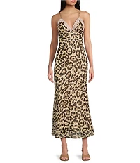 NIA Jasmine Cheetah V-Neck Lace Trim Maxi Dress