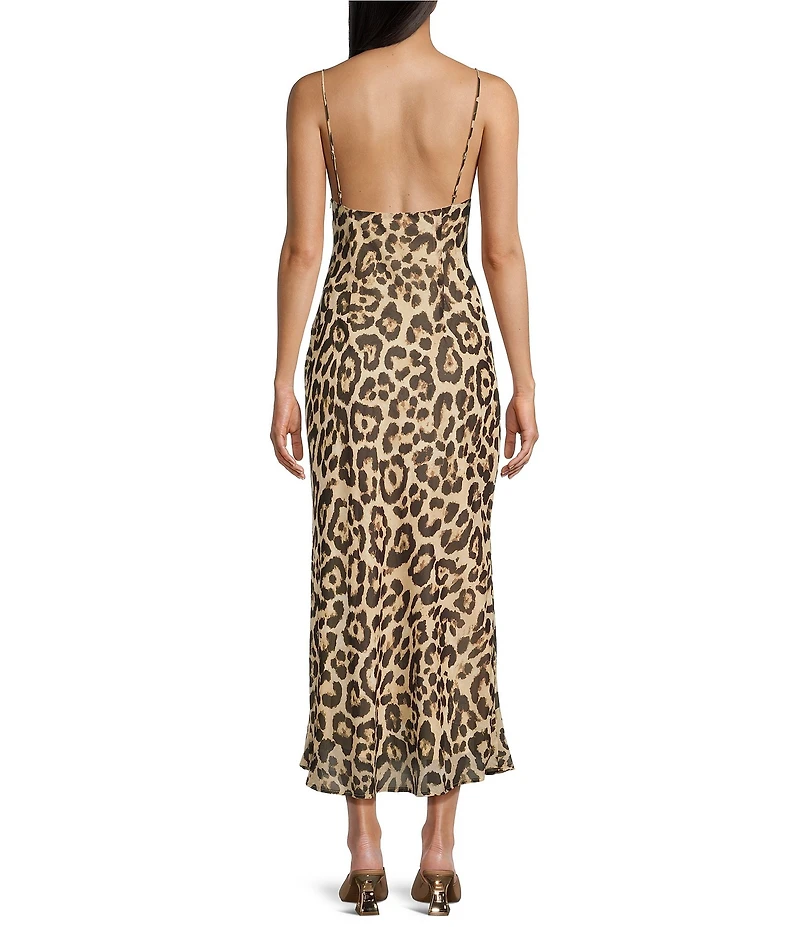 NIA Jasmine Cheetah V-Neck Lace Trim Maxi Dress