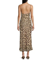 NIA Jasmine Cheetah V-Neck Lace Trim Maxi Dress