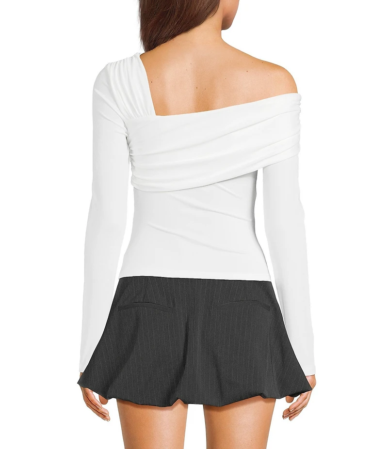 NIA Knit One Shoulder Long Sleeve Fitted Top