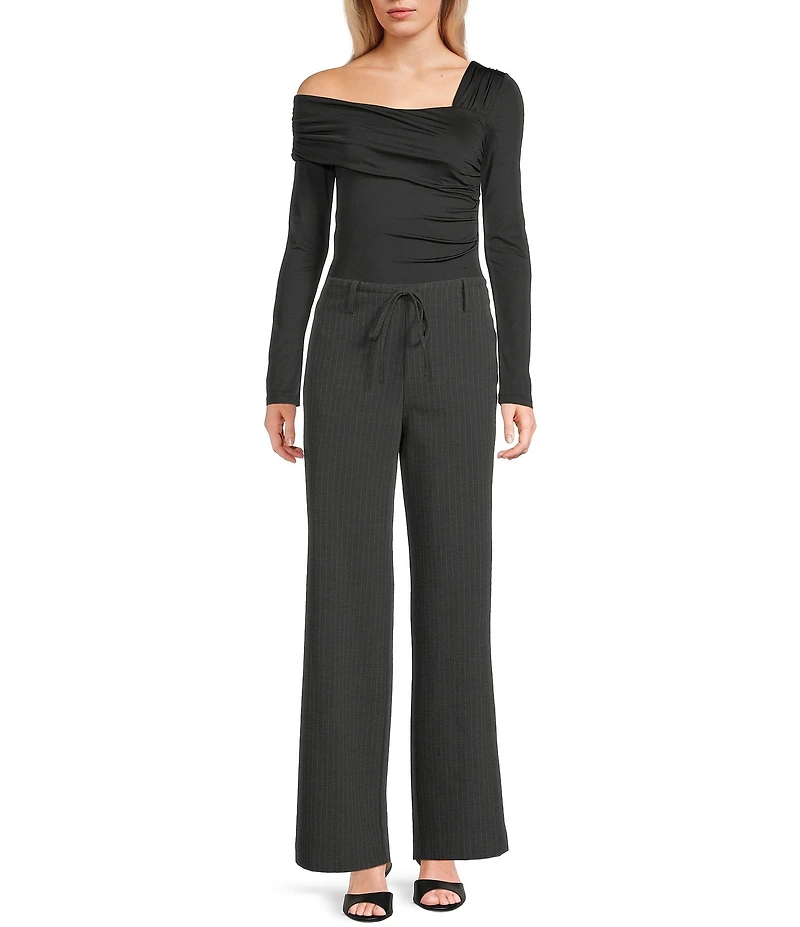 NIA Knit One Shoulder Long Sleeve Fitted Top
