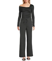 NIA Knit One Shoulder Long Sleeve Fitted Top