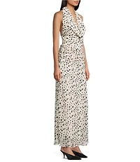 NIA Sampaio Chiffon Cowl Neck Sleeveless Printed Ruched Maxi Dress