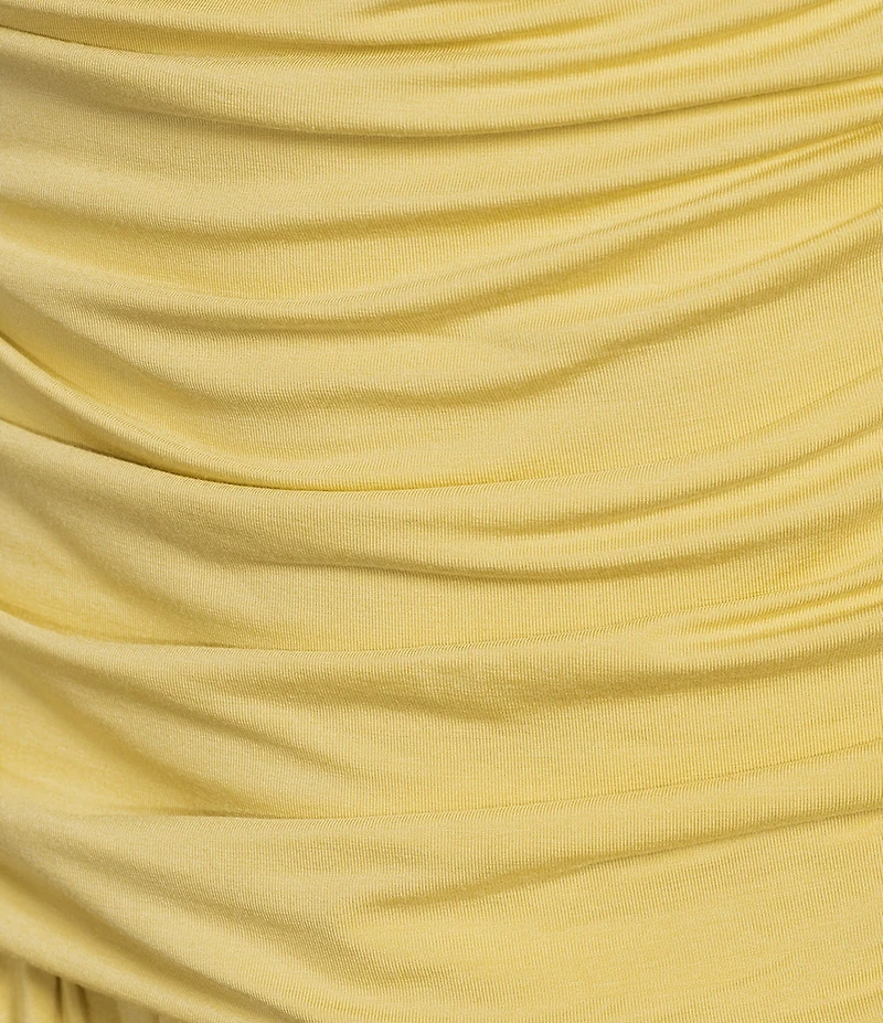 NIA Santal Jersey Strapless Ruched Bodice Drop Waist Maxi Dress