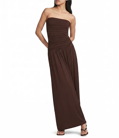 NIA Santal Jersey Strapless Ruched Bodice Drop Waist Maxi Dress