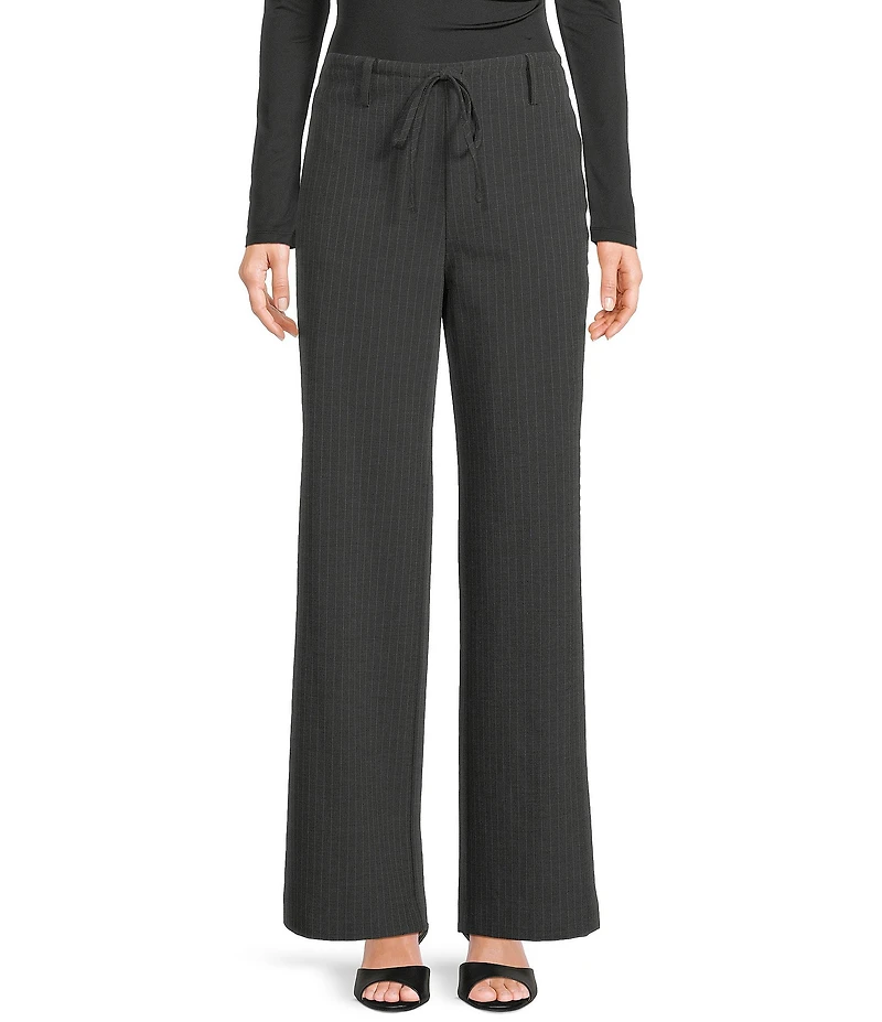 NIA Thalia Micro Pin Stripe Straight Leg Pull-On Drawstring Pants