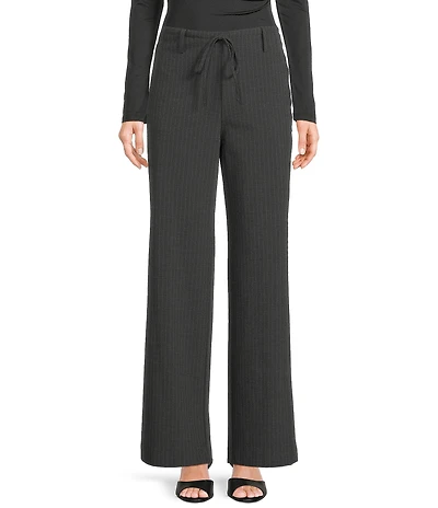 NIA Thalia Micro Pin Stripe Straight Leg Pull-On Drawstring Pants