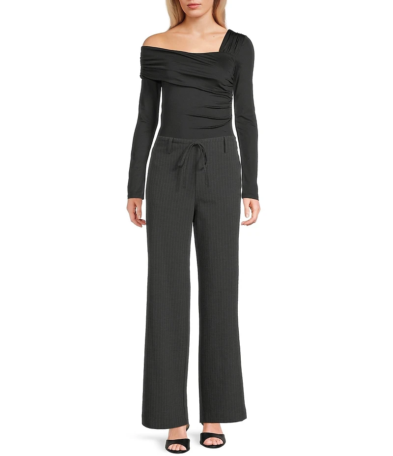 NIA Thalia Micro Pin Stripe Straight Leg Pull-On Drawstring Pants