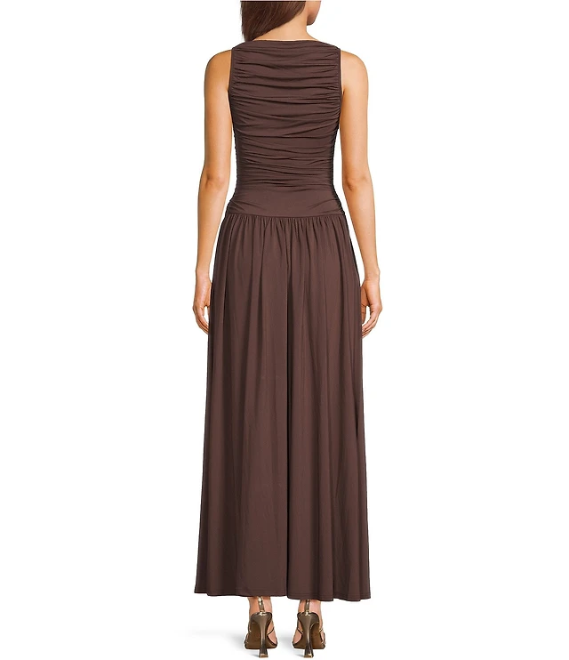 chestnut drop waist maxi dress brown product info and reviews Glitter-Mesh Long A-Line Prom Dress main image 0