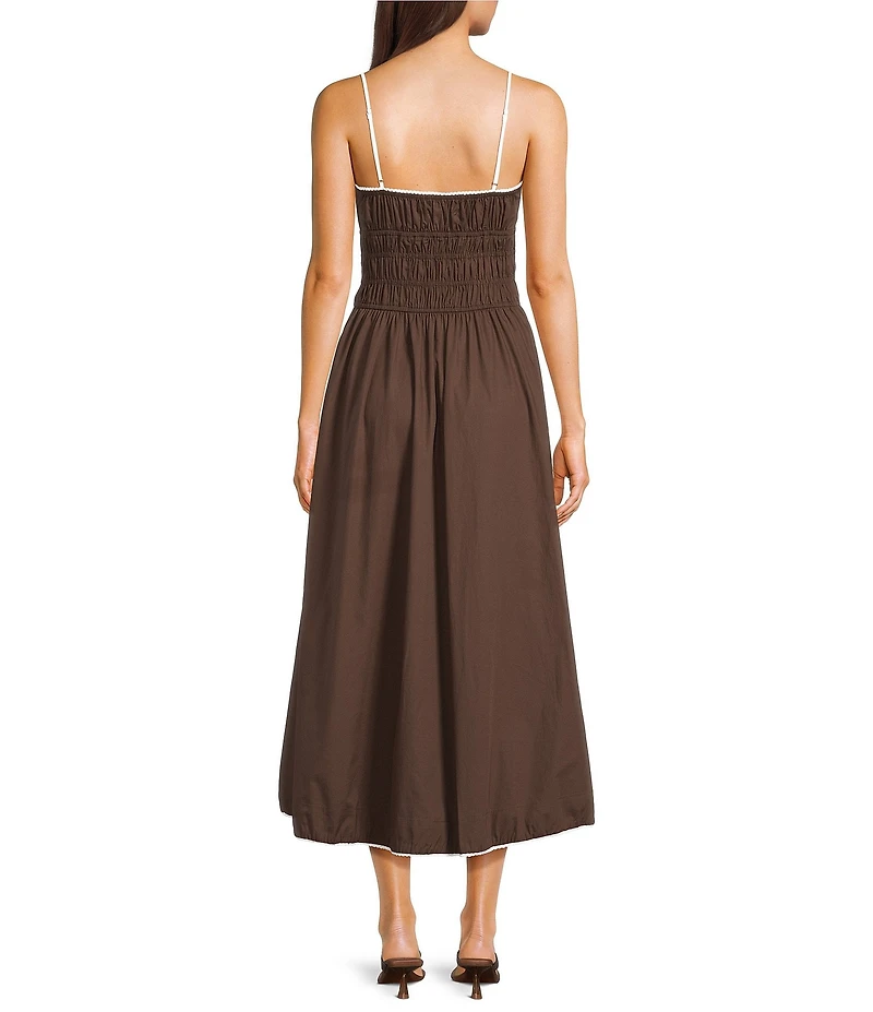 NIA Thomas Sweetheart Keyhole Tie Front Neckline Sleeveless Contrast Trim Cinched Maxi Dress