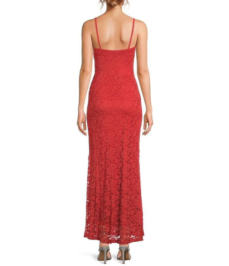 NIA Vetiver Square Neck Lace Long Dress