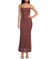 NIA Vetiver Square Neck Lace Long Dress